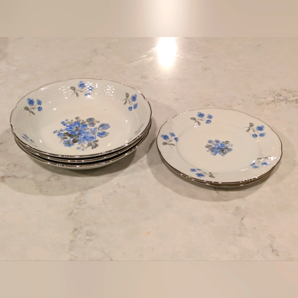 Bohemian Ceramic Fine Bone China Rhineland Pattern Set 3 Soup Bowl & 2 Salad